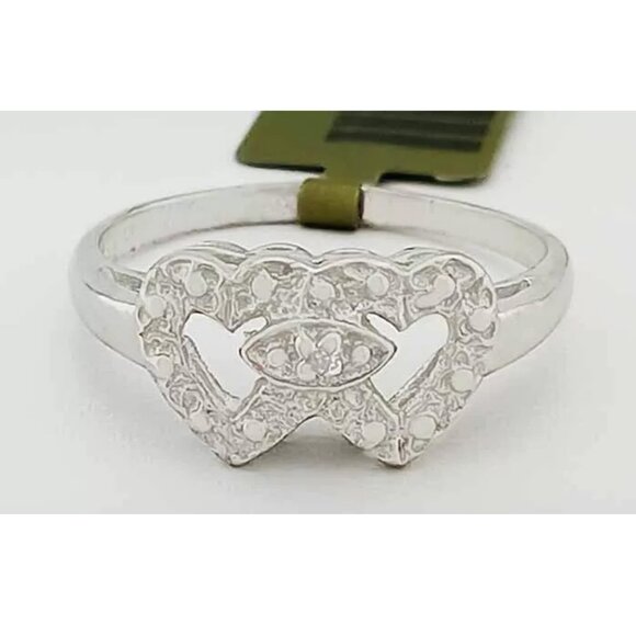 Genuine Diamond Double Heart Ring 10k White Gold